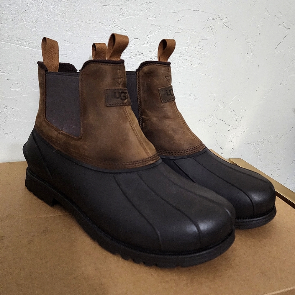 Brown Leather Ugg Gatson Chelsea Rain Boots